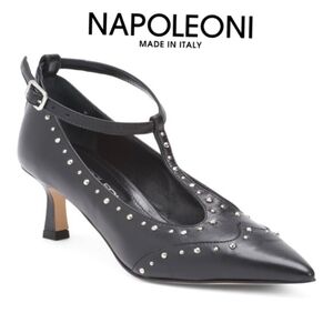 NWT NAPOLEONI Made In Italy Leather Pointy Toe Heels With Studs US9